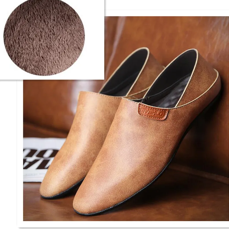 Brown Villus Careaymade/Мужская обувь; дышащая тонкая обувь для вождения из мягкой кожи в Корейском стиле; кожаная модная повседневная обувь в горошек с круглым носком - Цвет: Brown Villus