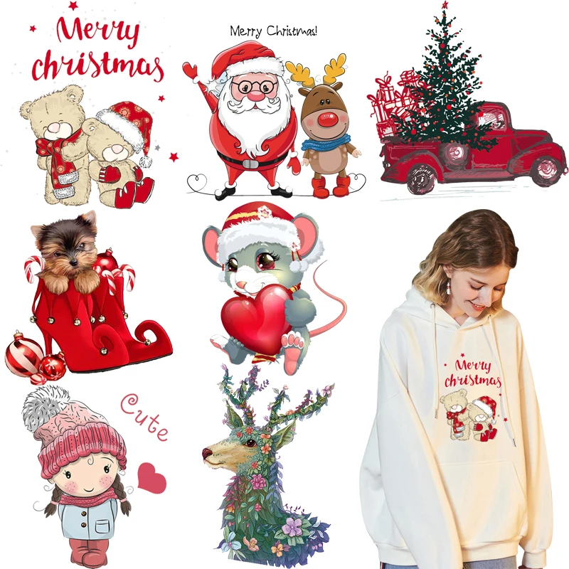 

Baby Clothes Christmas Patches DIY Iron-on Transfers Vynil Heat Christmas Tree Thermal Patches For Kid Clothing T-shirt Dress