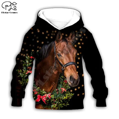 Kids hoodies Kid santa Horse 3D print hoodie children baby boy girl clothing merry christmas gift Sweatshirt zipper - Цвет: Kids hoodies