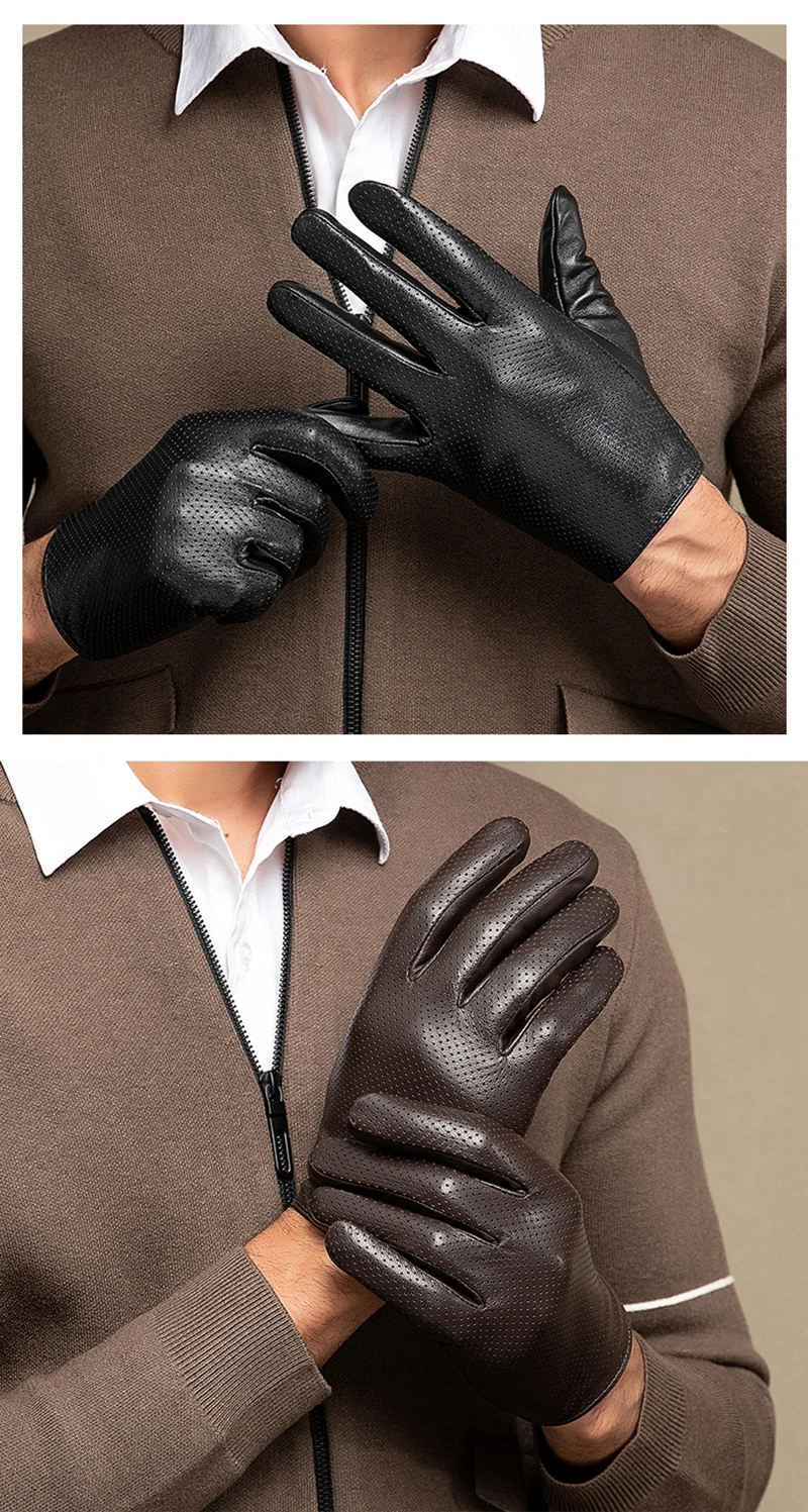 mens tan leather gloves Spring Autumn Men Genuine Sheepskin Leather Gloves Breathable Thin Full Finger Leather Gloves Outdoor Driving Gloves NR156 timberland gloves