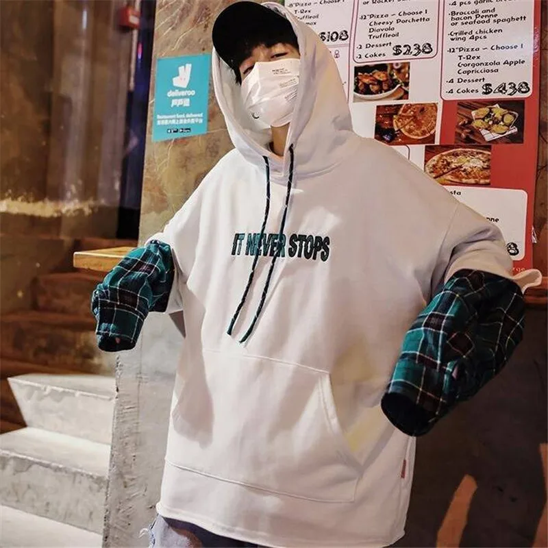 Клетчатая толстовка с капюшоном Мужские толстовки в стиле Hip Hop Уличная