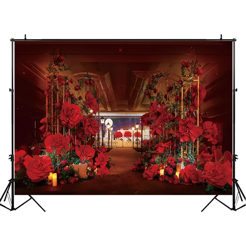 Romantic Rose Flower Wedding Bride Portrait Photo Props Studio Booth Background Valentine's Day Photography Backdrops