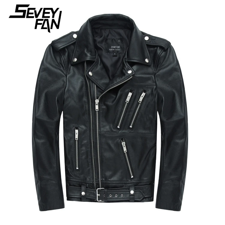 

2019 Men's Genuine Leather Motorcycle Jacket Black Zippers Leather Jackets Brand Cowhide Biker Jacket for Male