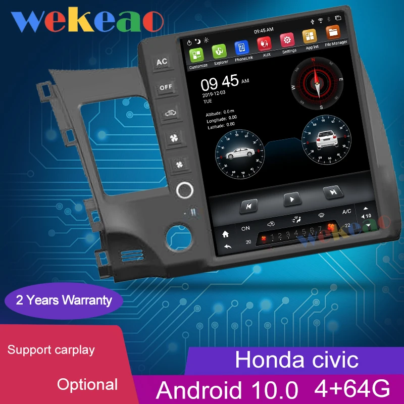 Wekeao 12 1 &quotсенсорный экран Din Android 10 0 авто радио для Honda civic головное устройство