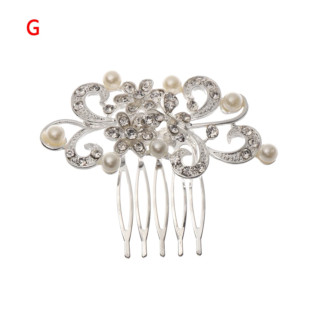 1 Pcs Chic Rhinestone Flower Leaf Bridal Hair Comb for Women Girls Crystal Hair Ornaments Jewelry Wedding Hair Accessories - Окраска металла: 7