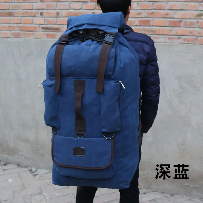 110 литров большой емкости толстый холщовый рюкзак мужской большой рюкзак на большие расстояния дорожное стеганое одеяло на открытом воздухе альпинистская сумка - Цвет: Синий