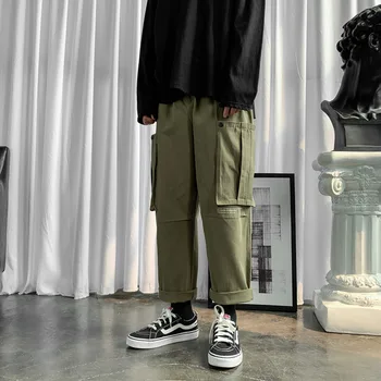 

Men's casual pants 2019 autumn and winter new thickening large pocket button overalls youth personality fashion men's clothing