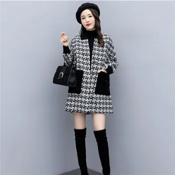 

Fashion Elegant Wool Jacket 2019 Winter New Korean Version The Loose Coat Cloak Wind Thousand Birds Long Paragraph Parkas YH597