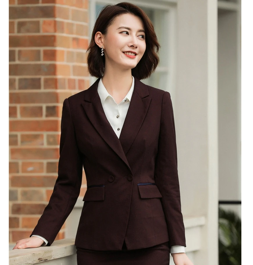 Chaqueta Formal de manga larga para mujer, negro oficina, uniforme trabajo, color morado, novedad|Chaquetas| - AliExpress