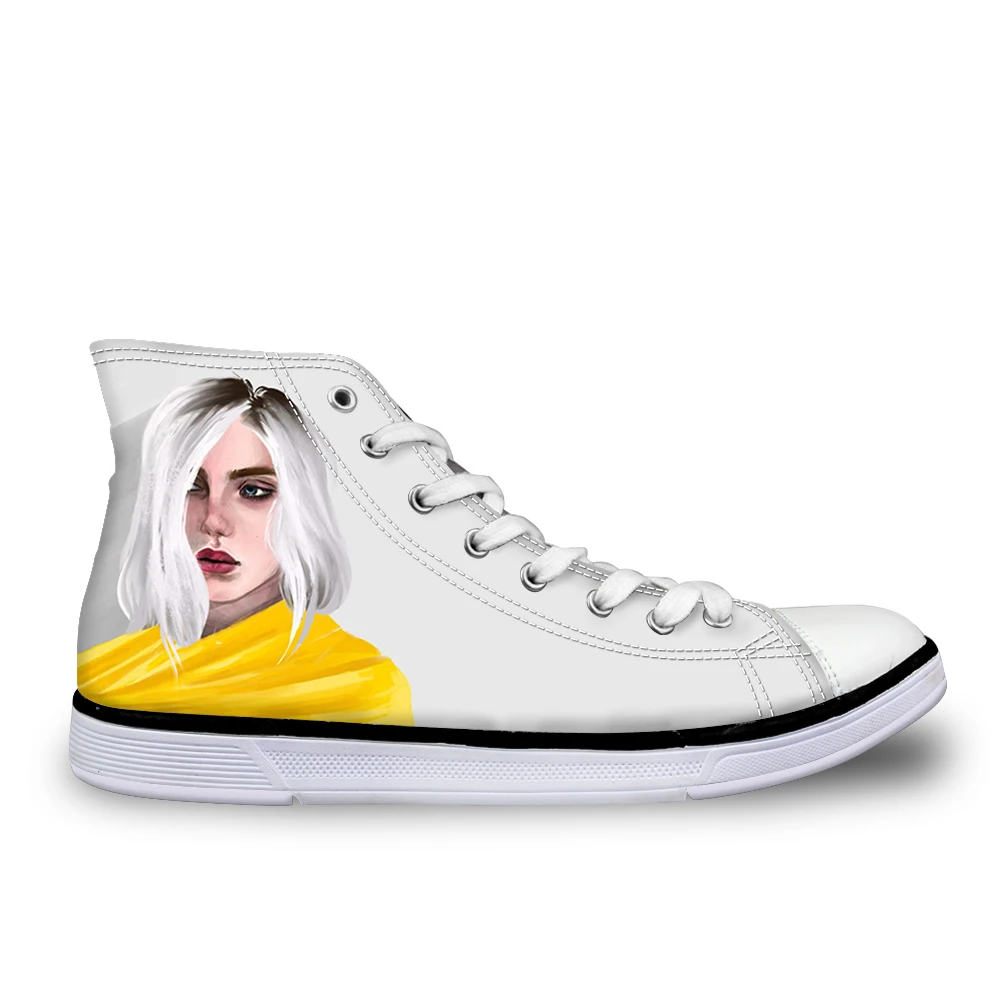 Only Shoes ThiKin/ г.; Лидер продаж; парусиновая обувь с принтом «Билли эйлиш»; женские модные белые кроссовки на шнуровке; дышащая женская обувь с высоким берцем; Вулканизированная обувь - Цвет: Only Shoes