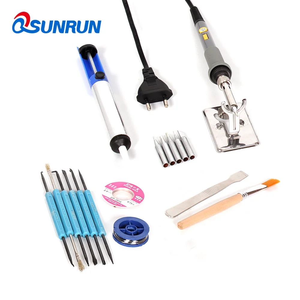 

110V/220V 60W adjustable temperature soldering iron with solder wire,desoldering wire,solder sucker,solder iron tips
