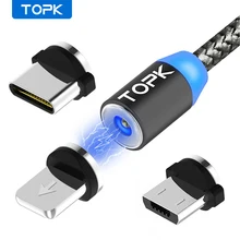TOPK AM17 1M LED magnetyczny kabel USB do iPhone Xs Max 8 7 6 i USB typ C kabel i kabel Micro USB do Samsung Xiaomi LG USB C