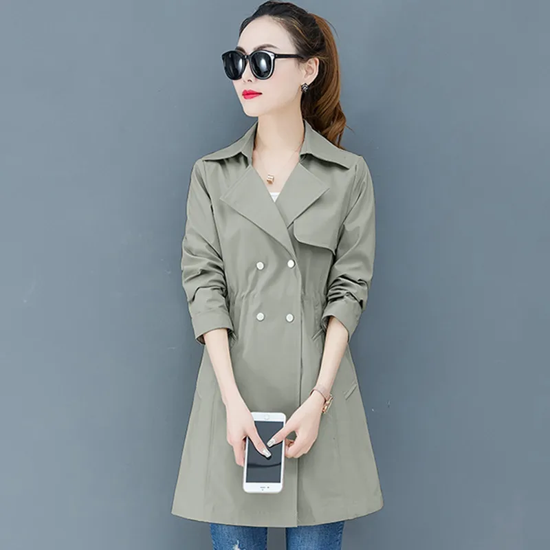 

Spring Autumn 2020 Trench Coats Women Coat casual plus size Long double breasted solid color outerwear female Windbreaker