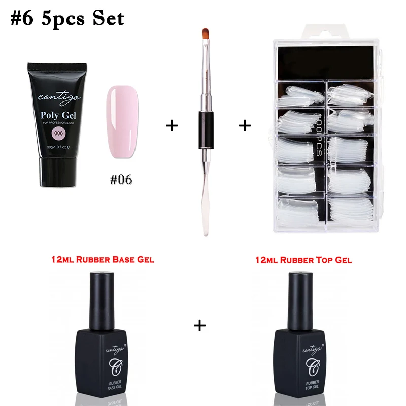 06-5pcs Набор из полигеля Contigo для наращивания ногтей, полигель, 10 цветов, набор УФ-акриловых гелей для ногтей, резиновая основа и верхнее покрытие для дизайна ногтей, решение для скольжения - Цвет: 06-5pcs