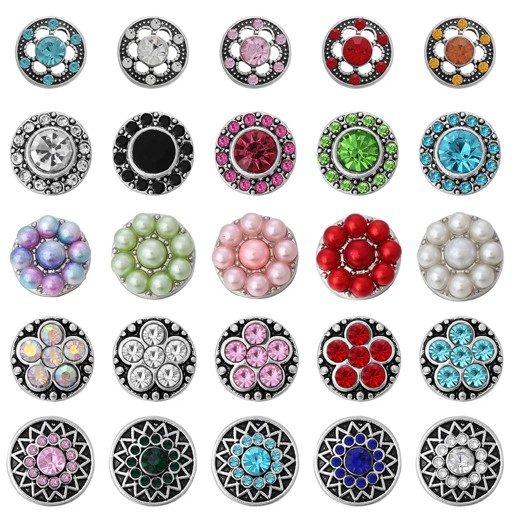 10pcs/lot New 12mm Snap Buttons for Snap Jewellery Rhinestone Flower