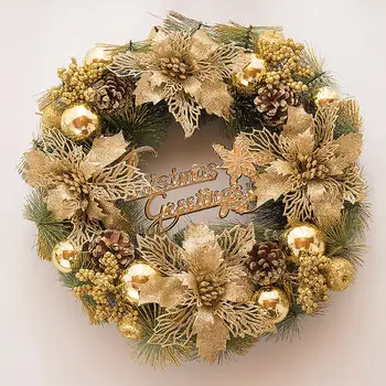 

2020 Golden Exquisite Shining Door Wreath Decorative Flower Pinecone Artificial Hanging Christmas Wreath Decorations For Home