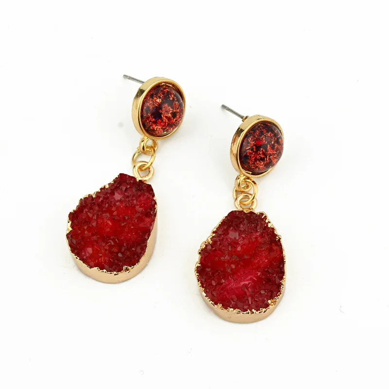Bijoux Korean Vintage Red Druzy Resin Earrings Drop Earrings For Women Jewelry Statement Gifts For Women Accessories Brinco (6)