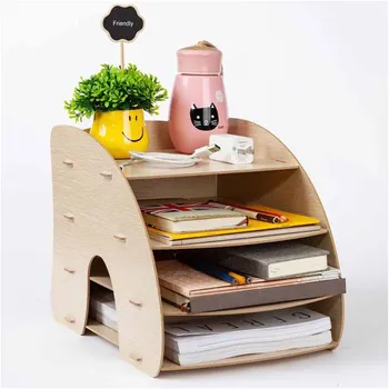 

Multi Layers Desktop File Storage Wooden Rack Drawer File Shelf Office Supplies Multifunction Home Office Curved Storage Box