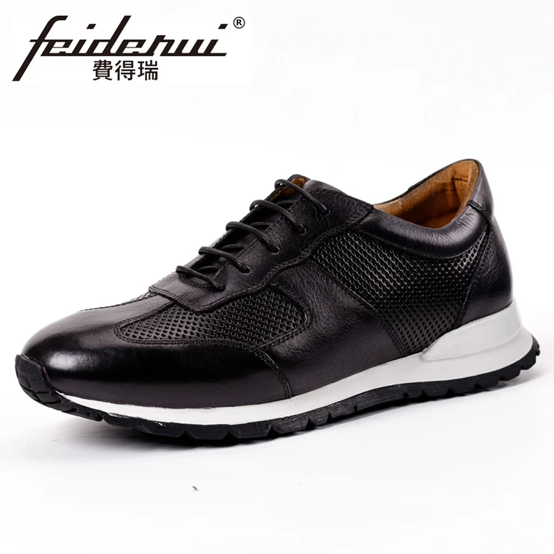 

Summer Athletic Genuine Leather Men's Flats Breathable Running Sneakers Round Toe Laces Handmade Man Sport Casual Shoes KUD342
