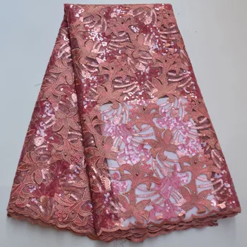 

Latest High quality Skin powder african cord Tulle lace with sequins Embroidery Latest design french net lace fabric beaded lace