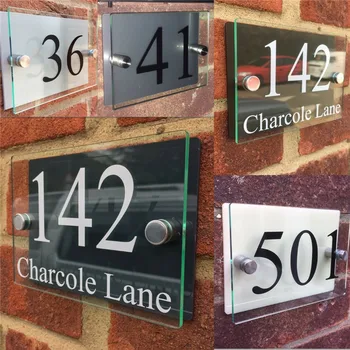 

MODERN HOUSE SIGN PLAQUE DOOR NUMBER STREET GLASS EFFECT ACRYLIC NAME BROWN SIGN