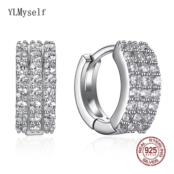 

Real 925 Sterling silver hoop earring large circle earrings for women statement elegant 12 mm diameter silver CZ jewelry