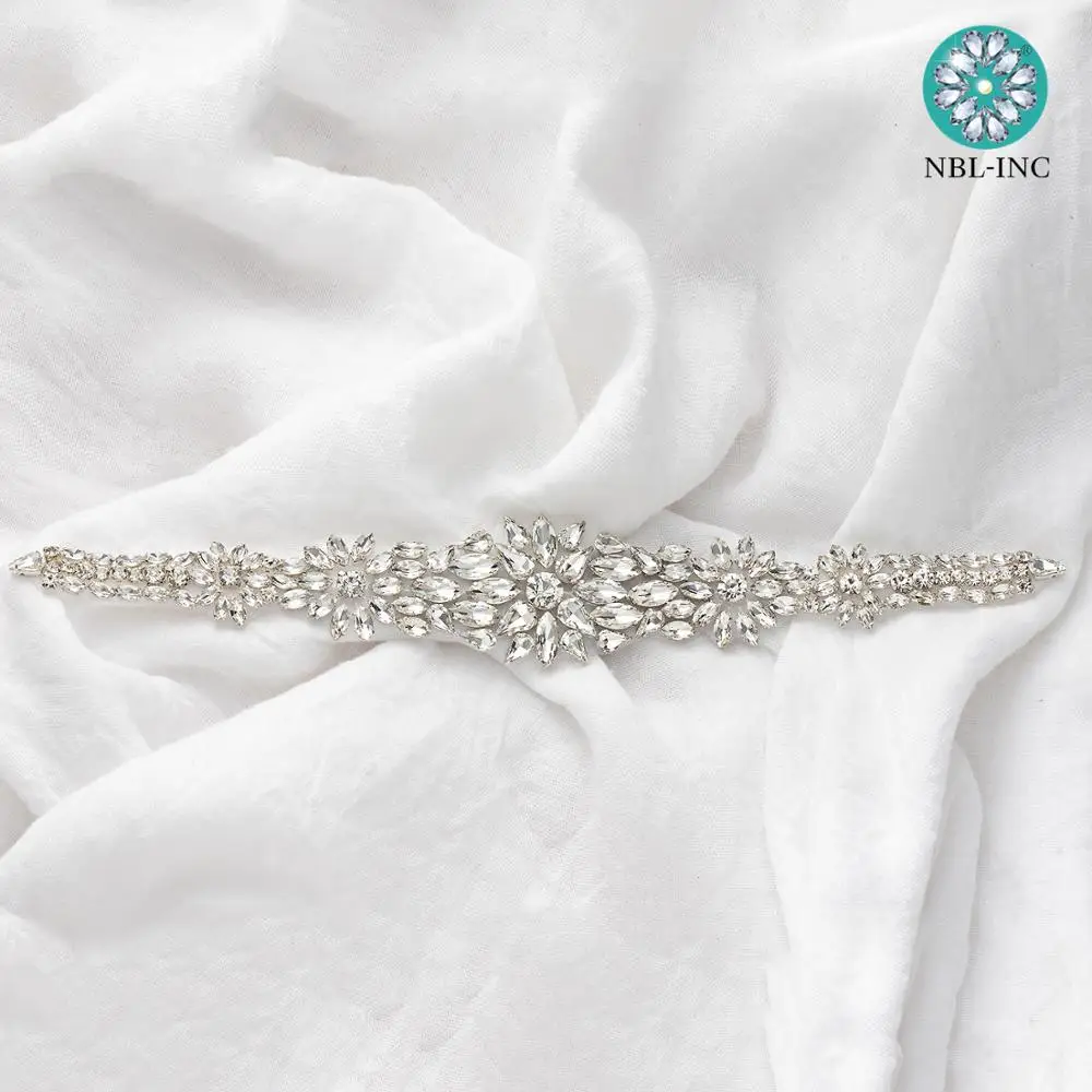 (1PC) Silver rhinestone bridal belt wedding applique with crystals wedding dress accessories sash belt for wedding dress WDD0756