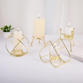 

Fashion Geometric Iron Candlestick Wall Candle Holder Ornament Sconce Matching Tealight Steel Minimalist wedding Home decor Gift