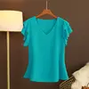 Good Deal 2020 New Fashion Women's blouse Tops Summer Short sleeve Chiffon shirt Solid V-neck Casual blouse Plus Size 5XL Loose Female Top 4001126845317