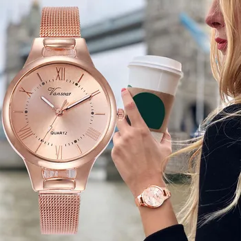 Relojes de lujo para Mujer, pulsera de cuarzo informal de acero inoxidable, oro rosa, femenino, Elegante, 2020