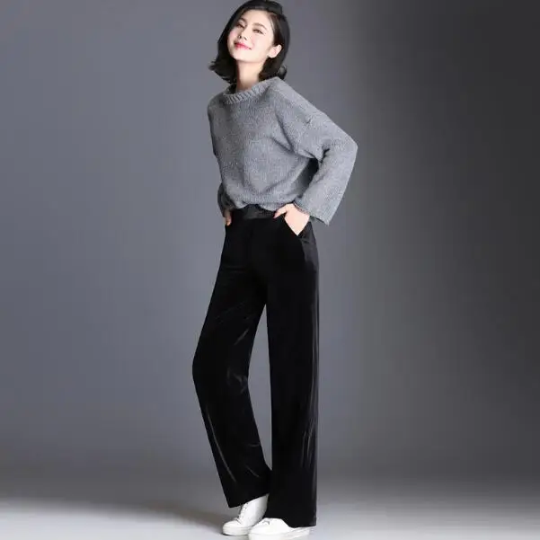 2020 женские вельветовые длинные штаны на осень и зиму теплые Широкие с эластичной