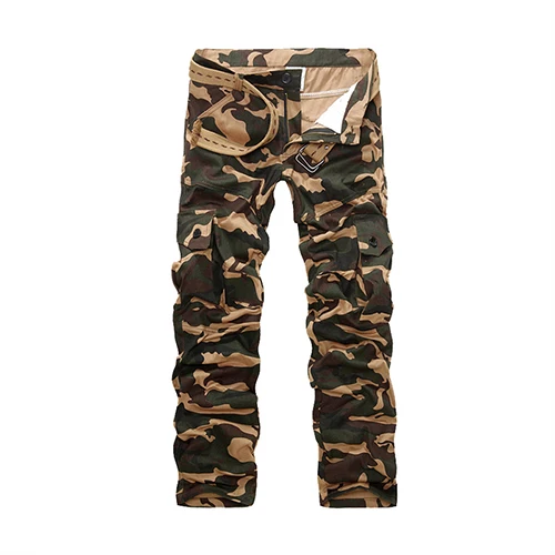 Apricot yellow camo Большие размеры, мужские модные камуфляжные штаны-карго, повседневные Комбинезоны на молнии, мужские хлопковые штаны с карманами для отдыха, размер 28-40 - Цвет: Apricot yellow camo