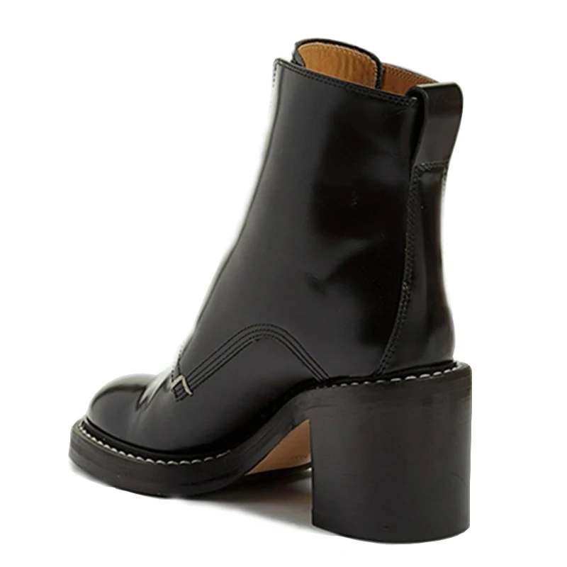 Ботильоны на квадратном каблуке 8 см с молнией спереди; черные лакированные ботинки Martin; botas mujer; Осенняя обувь на квадратном каблуке 3 дюйма; женская обувь; FSJ