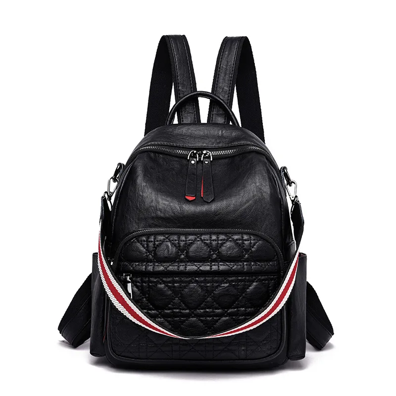 

Leather Backpack Women's 2019 Summer New Style Korean-style Versatile Leather Backpack Spiraea Middle And Large Students Multi-P