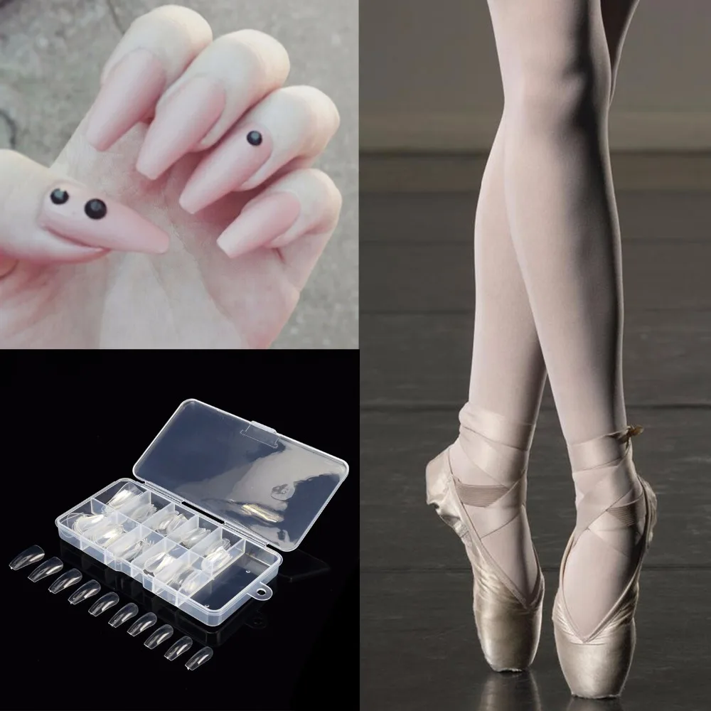 100PCS Long Ballerina Half Nail Tips Clear Coffin False Nails ABS Artificial DIY False Fake UV Gel Nail Art Tips High Quality