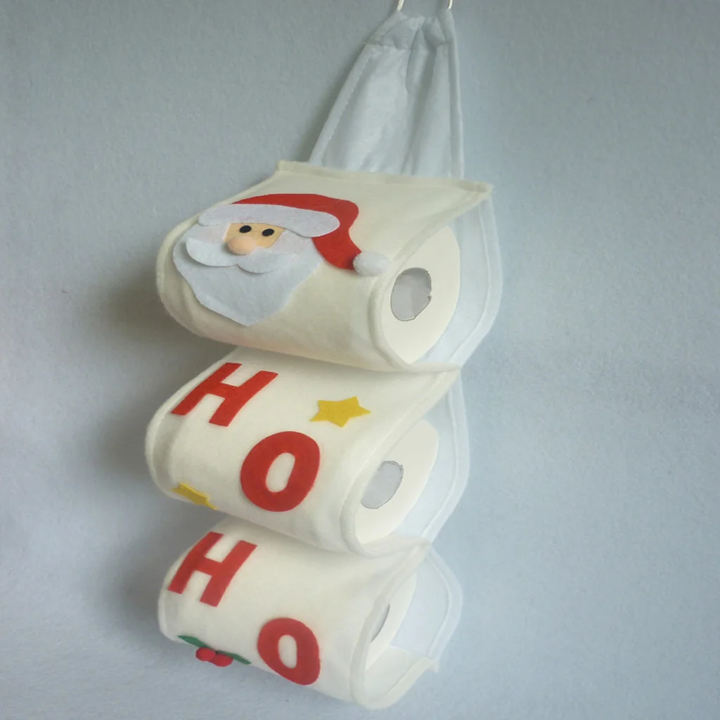 Santa Claus Fabric Toilet Reel Roll Paper Cover Hanging Holder Xmas Home Bathroom Decoration White