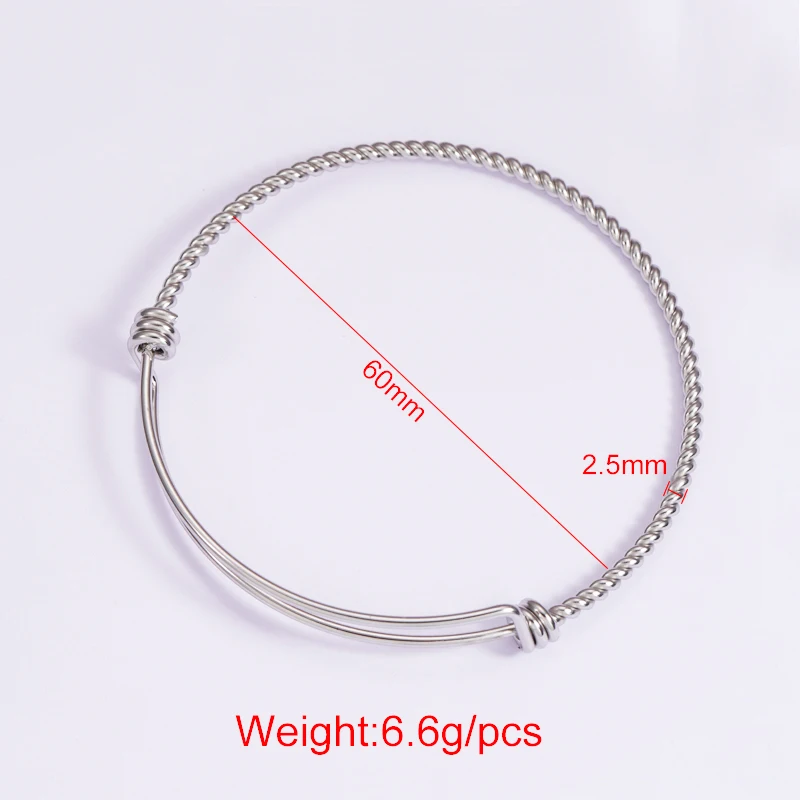 Fnixtar 20Pcs 2.5mm Thickness 60mm Mirror Polish Stainless Steel Twisted Adjustable Bangles For Womens Mens Fashion Jewelry