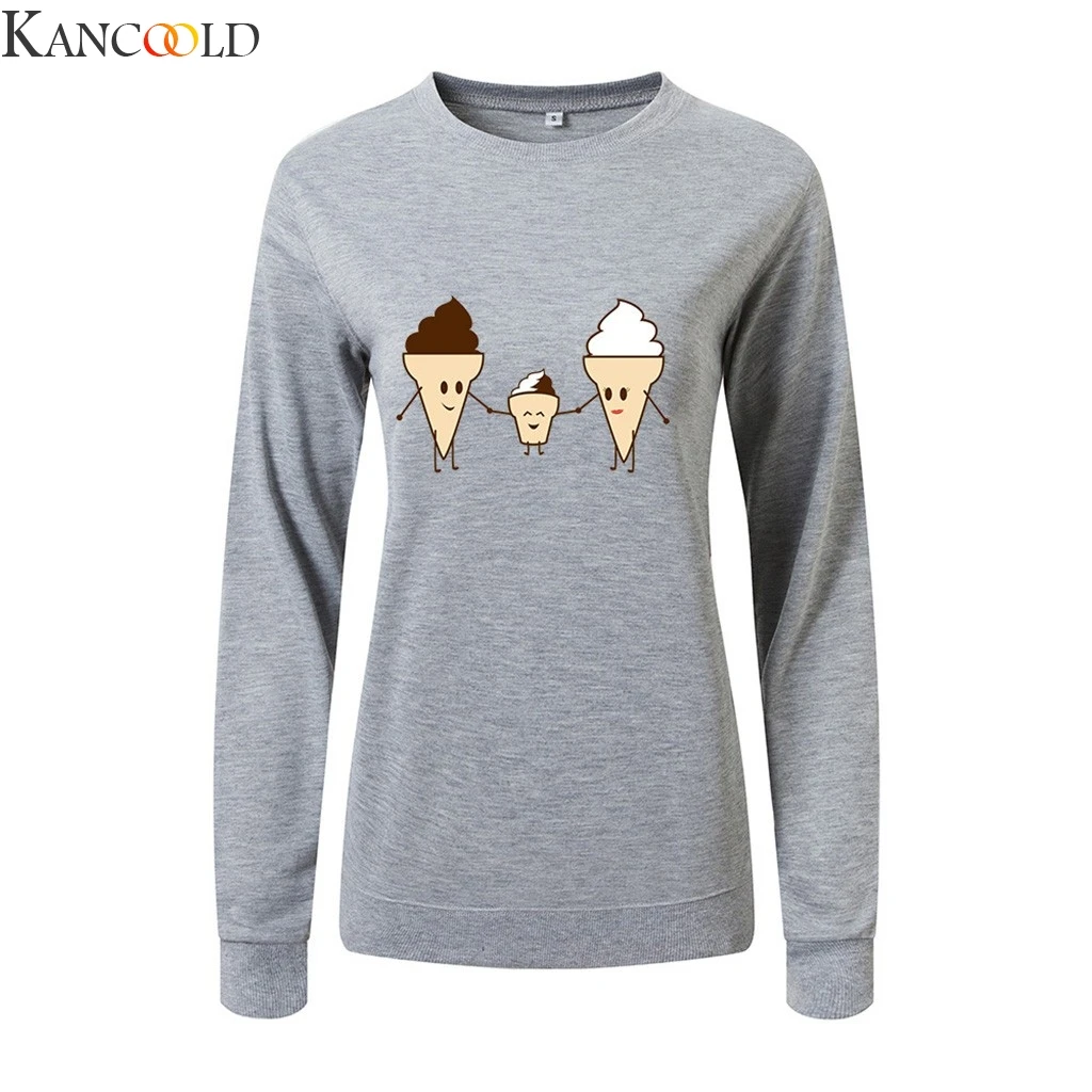 KANCOOLD с длинным рукавом, шапка, графическая одежда, пуловеры, свитшоты для женщин, круглый вырез, принт с героями мультфильмов, Свободный Топ, пуловер, толстовка, блузка