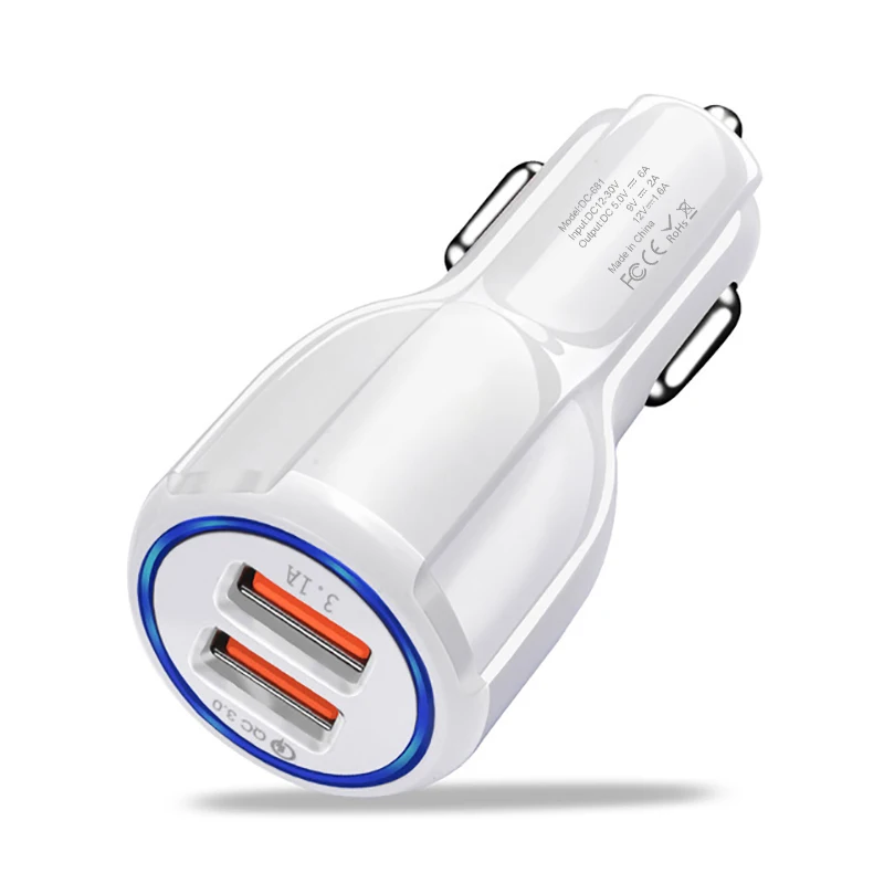 Автомобильное USB зарядное устройство, быстрая зарядка 3,0, зарядка мобильного телефона, 2 порта, USB, быстрое автомобильное зарядное устройство для samsung, Xiaomi, планшета, iphone 7, 8, зарядное устройство - Тип штекера: Only White Charger