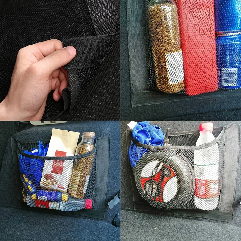 

3PCS Universal Car Storage Bag Net Pocket Trunk Micro-elastic Double-layer Storage Luggage Net Net Bag Storage Accessories