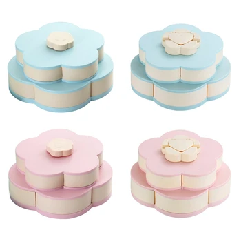 

Creative Flower Plastic Rotating Candy Box Multifunctional Storage With Box 2 Layer Dried Fruit Plate Snack Serving Tray