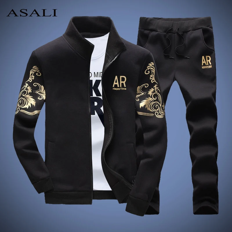 

ASALI Men's Sets Sportswear Tracksuits Men Two Piece Sets 2019 Autumn Male Sweatshirt Sets Gyms Sweatshirt + Pants Men Clothing