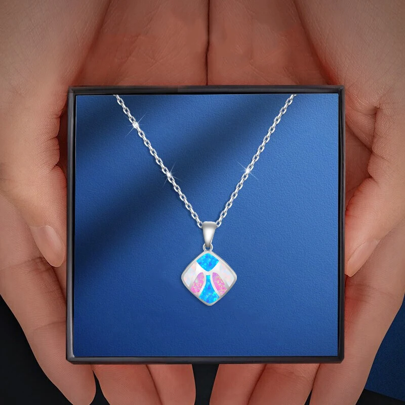 Popular Lovers' Pendant Wholesale Retail Rectangle Color Fire Opal Silver Necklace Fashion jewelry OP460 | Украшения и