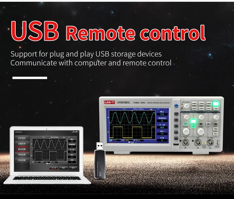 Цифровой осциллограф UNI-T UTD2102CL Портативный 100 МГц 2 канала 500 мс/с USB осциллографы Ociloscopio Automotivo Portatil