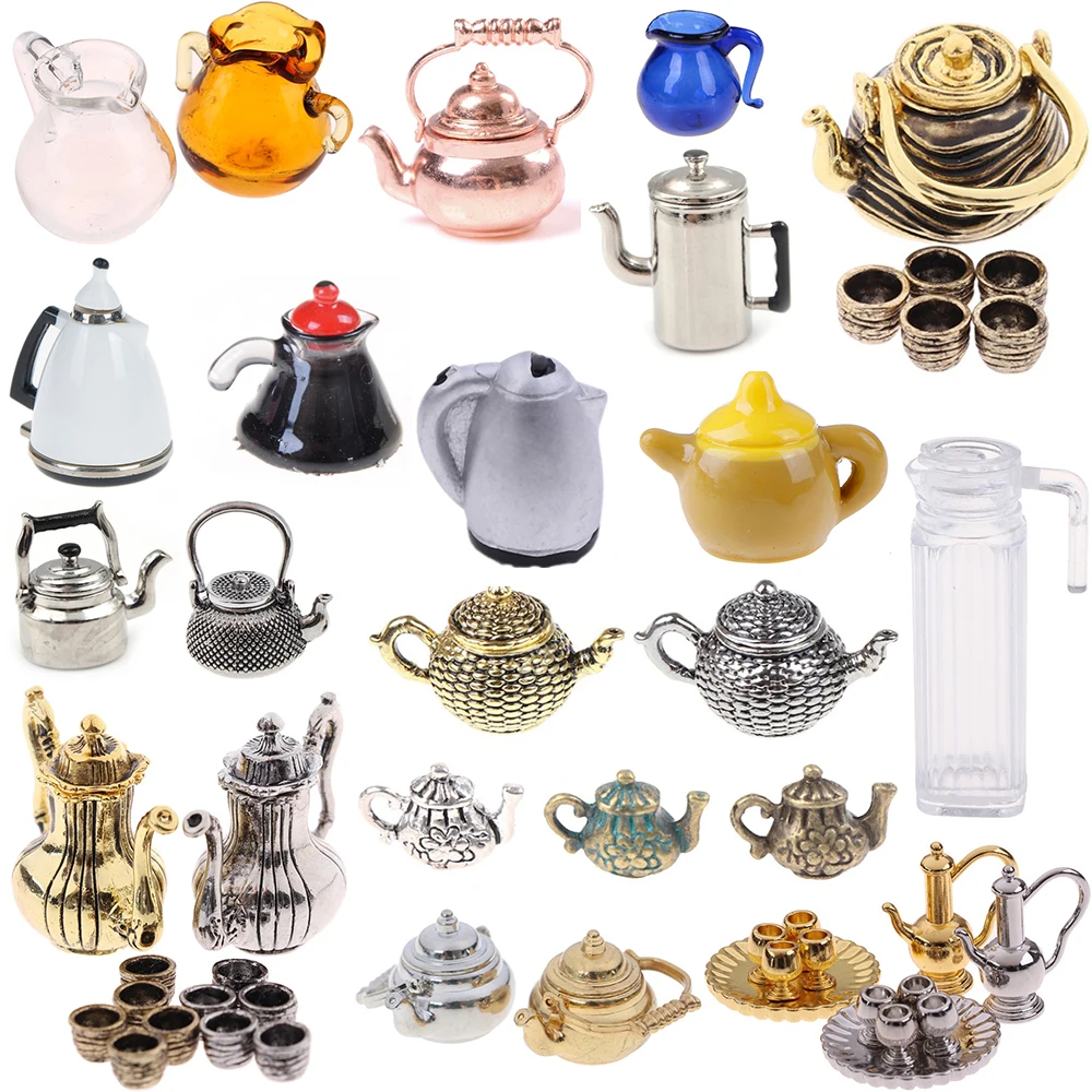 Multi Styles Tea Set Teapot Cup Kettle 1: 12 Dollhouse Furniture Miniature Dining Ware Kitchen DIY Toys