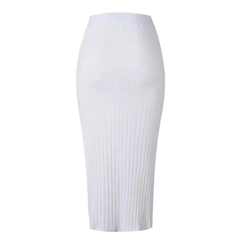 

2019 Autumn Women Solid Rib Knitted High Waist Elastic Bodycon Split Evening Party Long Skirt Chic Cotton Pencil Midi Skirt 449F