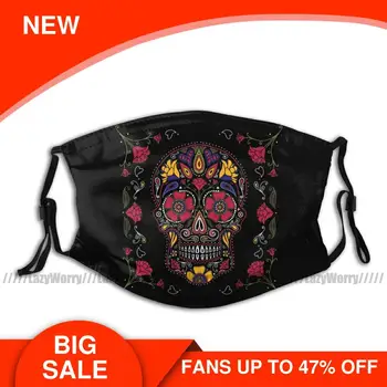 

Skeleton Mouth Face Mask Day Of The Dead Sugar Skull Dark Facial Mask Beautiful Polyester with 2 Filters Mask