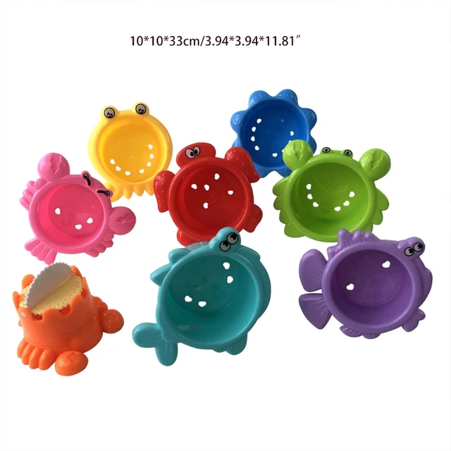 Multiple-color Baby Bath Waterproof Toys Cute Fishes with Eight Cups for New Toddler Shower Bathing Sensory Development 6