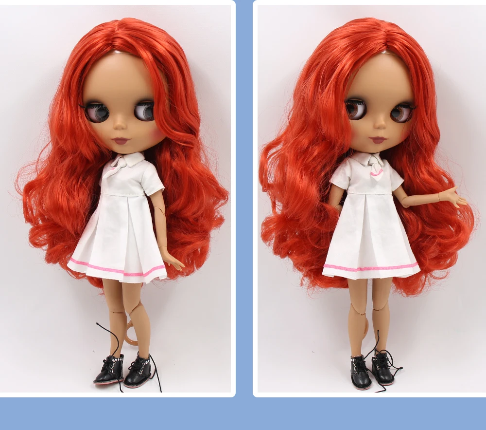 Neo Blythe Doll with Red Hair, Dark Skin, Matte Cute Face & Custom Jointed Body 3