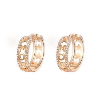 

AMORE Letters Earrings for Women Gold Color Ear Clip Stars Round Charm Hoop Earring Zirconia Jewelry Lover Elegant Accessories